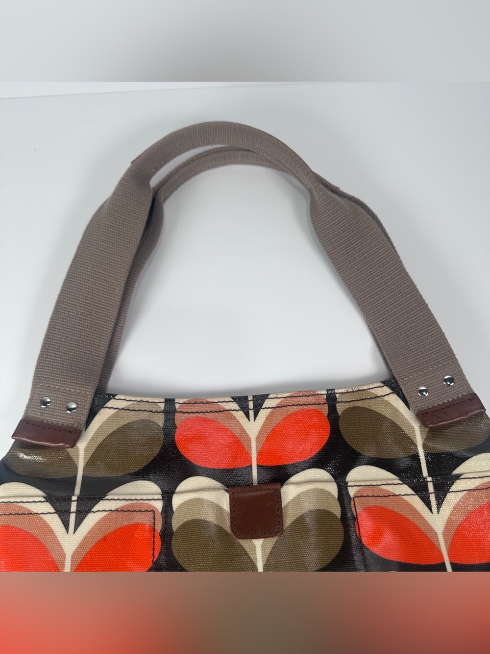 Orla Kiely Stem Print Coated Canvas Purse Retro Mod Floral Shoulder Tote Bag - Picture 12 of 16